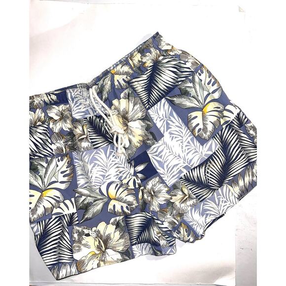 VINTAGE TOMMY BAHAMA BLUE FLORAL LEAF PATCHWORK NYLON SWIM SHORTS TRUNKS SIZE XL - Picture 2 of 4